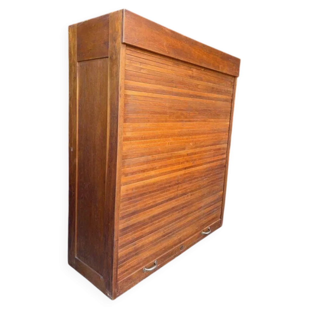Classeur en bois vintage / armoire à volet roulant / étagère
