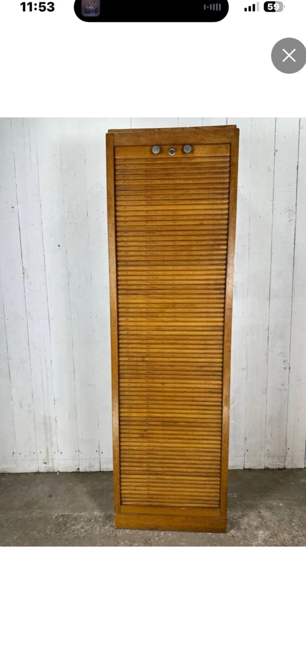 Classeur à rideau vintage en bois – meuble de bureau ancien