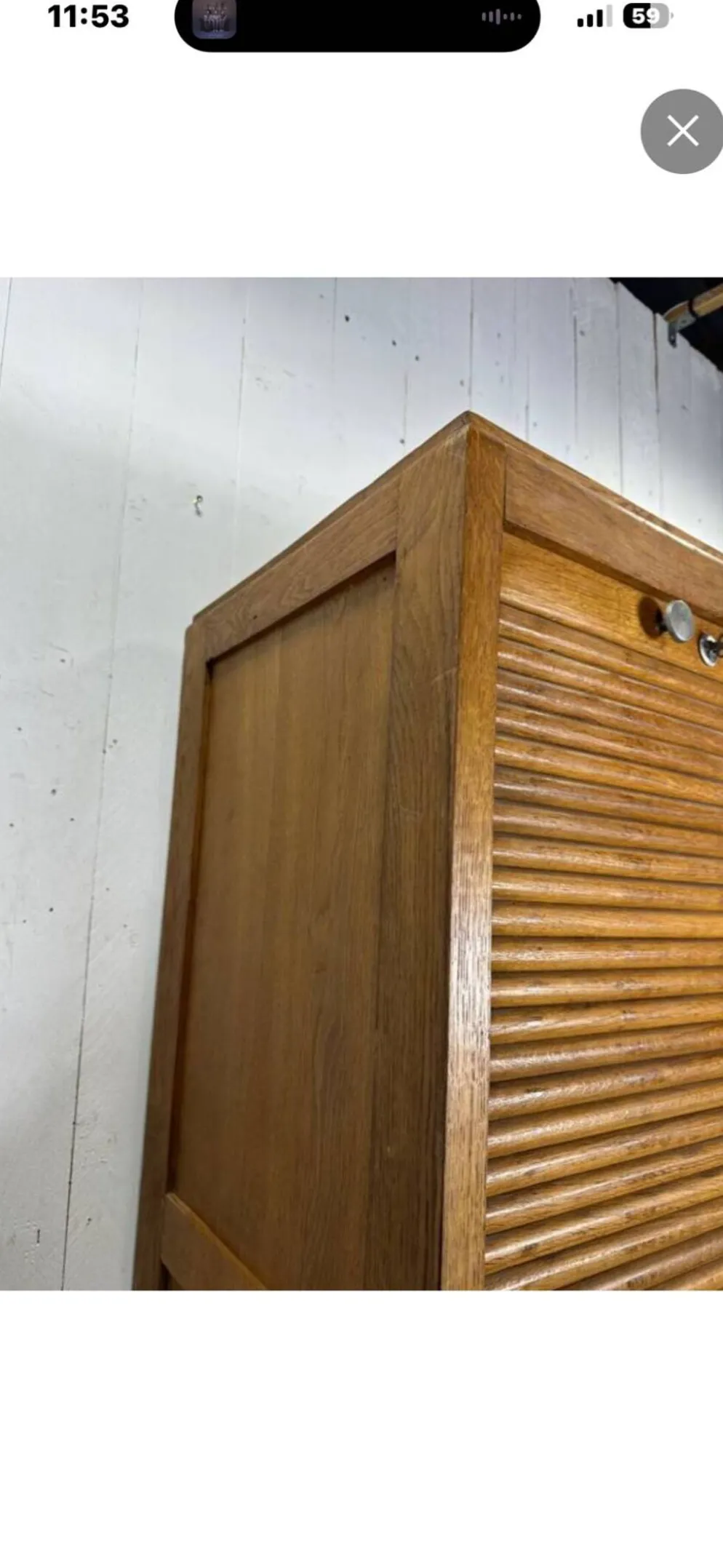Classeur à rideau vintage en bois – meuble de bureau ancien