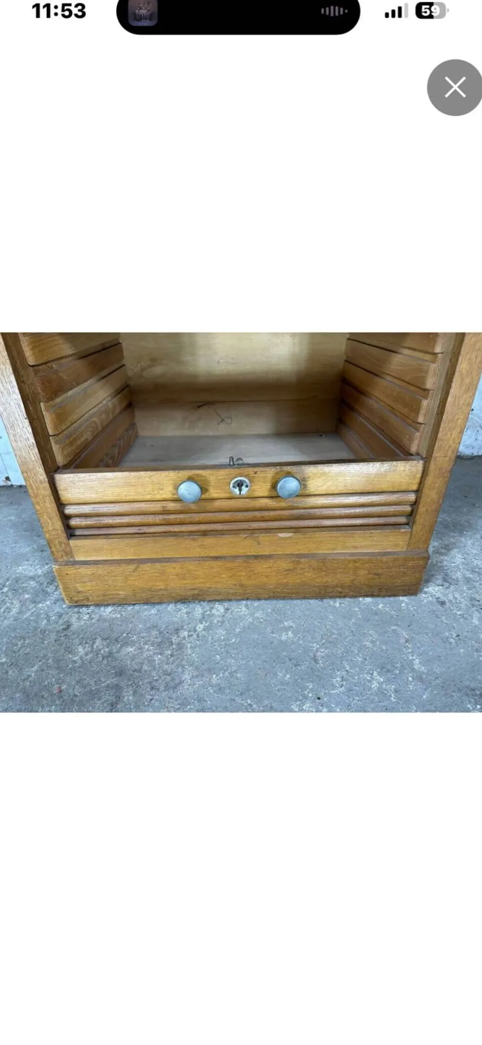 Classeur à rideau vintage en bois – meuble de bureau ancien
