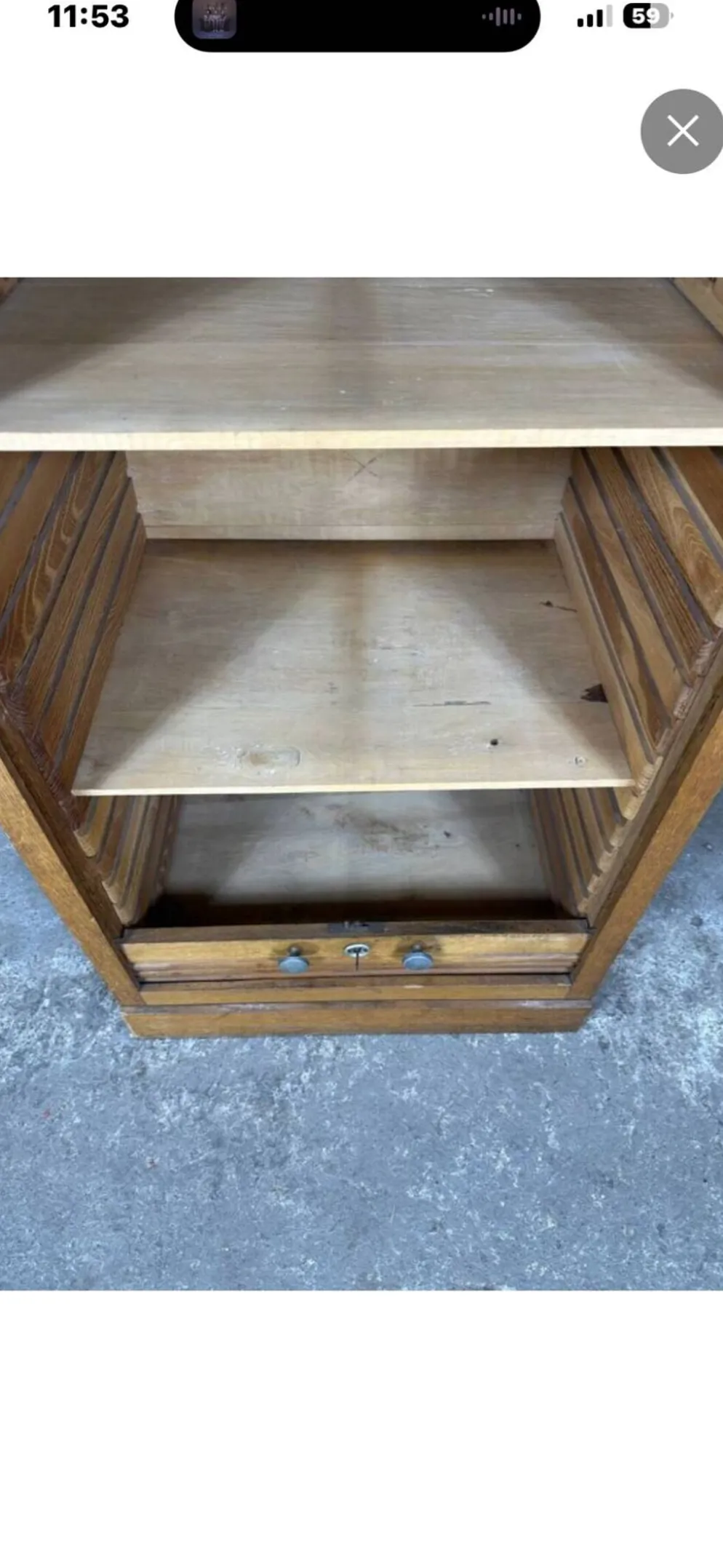 Classeur à rideau vintage en bois – meuble de bureau ancien