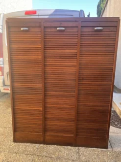 Classeur à rideaux en bois, années 50-60