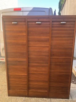 Classeur à rideaux en bois, années 50-60