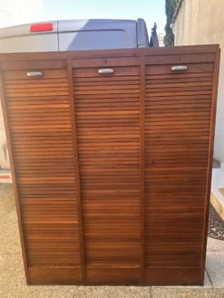 Classeur à rideaux en bois, années 50-60