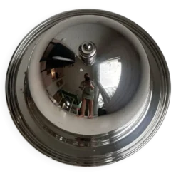 Cloche de présentation olry italy en métal argenté avec plateau et ver