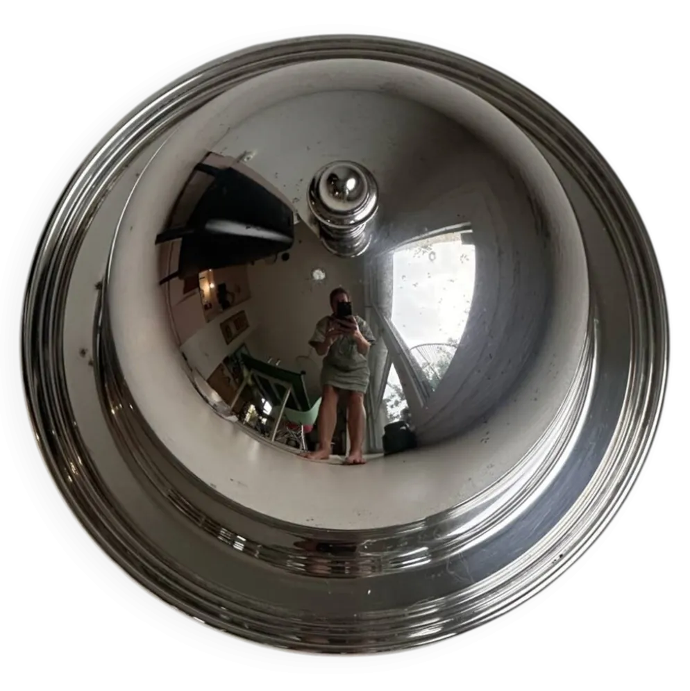 Cloche de présentation olry italy en métal argenté avec plateau et ver