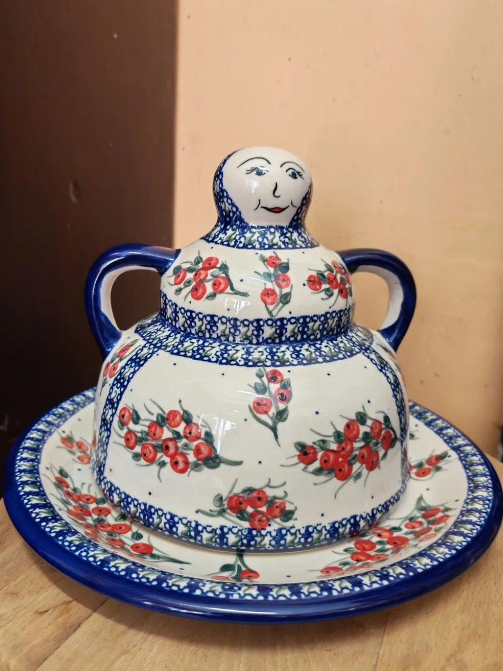Cloche à fromage grès émaillée Boleslawiec Pologne