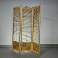 Cloison de séparation, paravent à lames en hêtre blond français, années 1960, largeur 155 cm, hauteur 185 cm