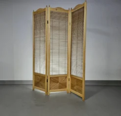 Cloison de séparation, paravent à lames en hêtre blond français, années 1960, largeur 155 cm, hauteur 185 cm