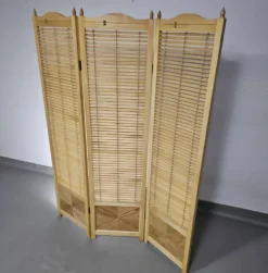 Cloison de séparation, paravent à lames en hêtre blond français, années 1960, largeur 155 cm, hauteur 185 cm