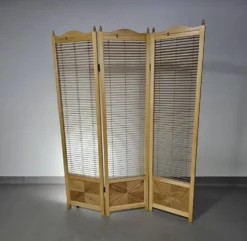 Cloison de séparation, paravent à lames en hêtre blond français, années 1960, largeur 155 cm, hauteur 185 cm