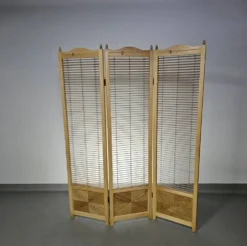 Cloison de séparation, paravent à lames en hêtre blond français, années 1960, largeur 155 cm, hauteur 185 cm