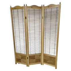 Cloison de séparation, paravent à lames en hêtre blond français, années 1960, largeur 155 cm, hauteur 185 cm