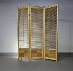 Cloison de séparation, paravent à lames en hêtre blond français, années 1960, largeur 155 cm, hauteur 185 cm