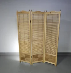 Cloison de séparation, paravent à lames en hêtre blond français, années 1960, largeur 155 cm, hauteur 185 cm