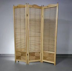 Cloison de séparation, paravent à lames en hêtre blond français, années 1960, largeur 155 cm, hauteur 185 cm
