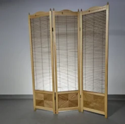 Cloison de séparation, paravent à lames en hêtre blond français, années 1960, largeur 155 cm, hauteur 185 cm
