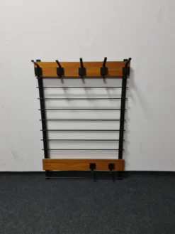 Coatrack mural vintage en teck et métal