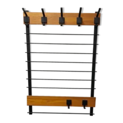 Coatrack mural vintage en teck et métal