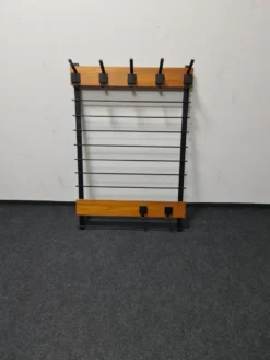 Coatrack mural vintage en teck et métal