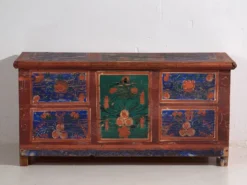Coffre ancien peint à la main avec des motifs floraux (Année 1907) #100