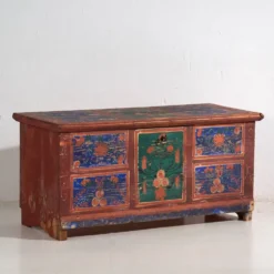 Coffre ancien peint à la main avec des motifs floraux (Année 1907) #100