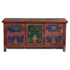 Coffre ancien peint à la main avec des motifs floraux (Année 1907) #100