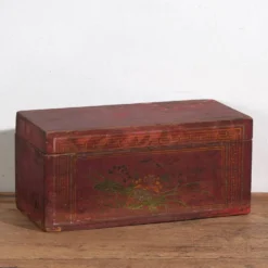 Coffre ancien rouge à motifs floraux (c.1900) #9