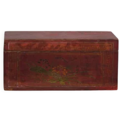 Coffre ancien rouge à motifs floraux (c.1900) #9