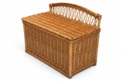 Coffre -banquette ancien en osier tressé-dossier ajouré 1950