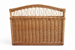Coffre -banquette ancien en osier tressé-dossier ajouré 1950