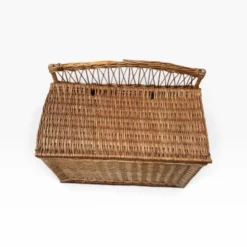 Coffre -banquette ancien en osier tressé-dossier ajouré 1950