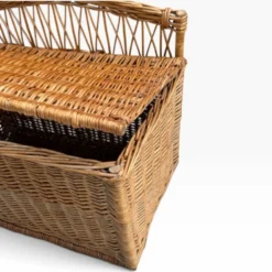 Coffre -banquette ancien en osier tressé-dossier ajouré 1950