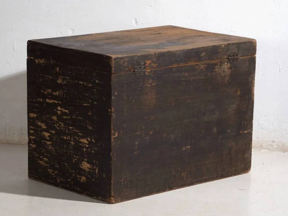 Coffre chinois ancien peint en bois de pin – Chine, circa 1900