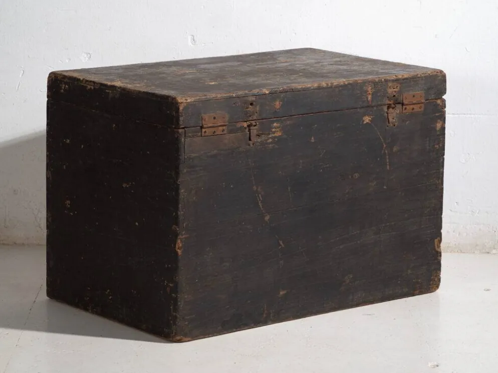 Coffre chinois ancien peint en bois de pin – Chine, circa 1900