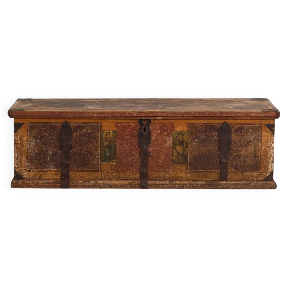Coffre de mariage ancien d’art populaire (vers 1820)