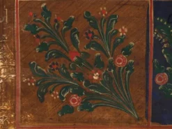 Coffre de mariage ancien à motifs floraux polychromes (vers 1860) #104