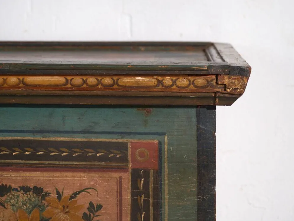 Coffre de mariage ancien peint en pin – Empire austro-hongrois , 1841