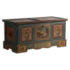 Coffre de mariage ancien peint en pin – Empire austro-hongrois , 1841
