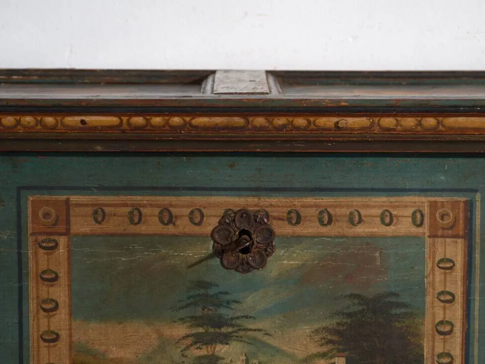 Coffre de mariage ancien peint en pin – Empire austro-hongrois , 1841