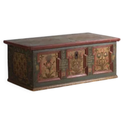 Coffre de mariage ancien peint en pin – Empire austro-hongrois, Année 1775