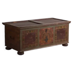 Coffre de mariage ancien polychrome – Europe centrale, vers 1850
