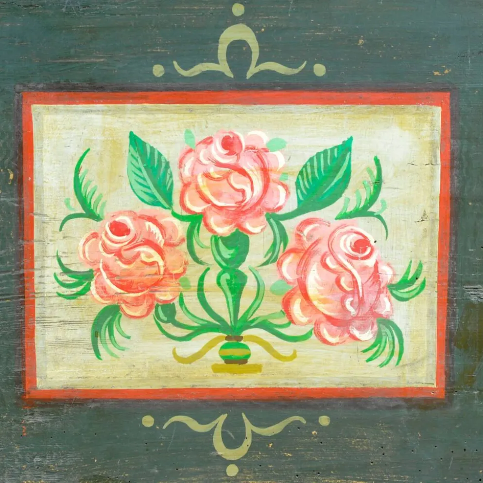 Coffre de mariée en art populaire, daté de 1795