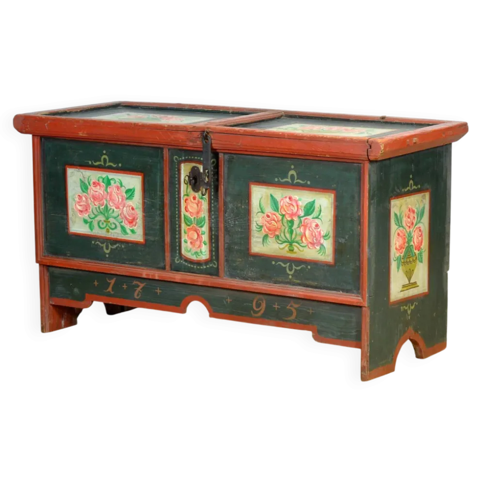 Coffre de mariée en art populaire, daté de 1795