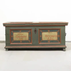 Coffre de mariée peint en art populaire ancien 1853