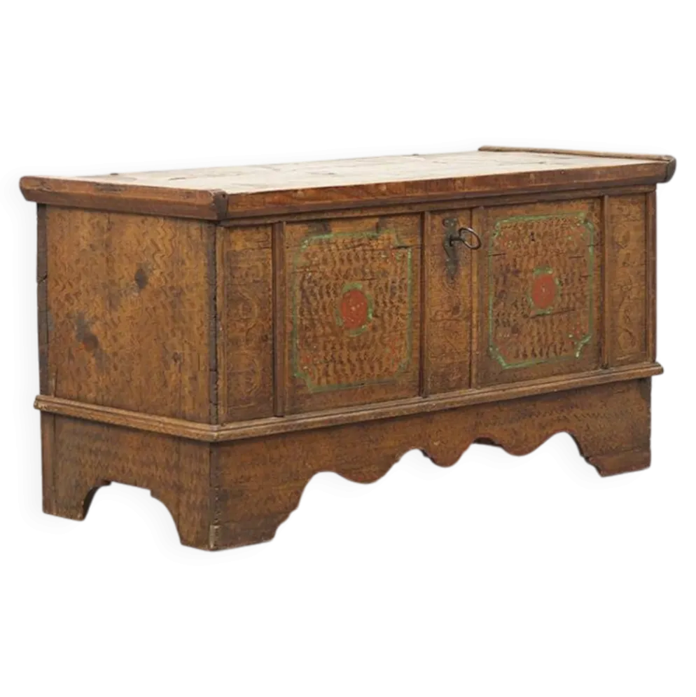 Coffre de mariée peint en art populaire ancien 1737