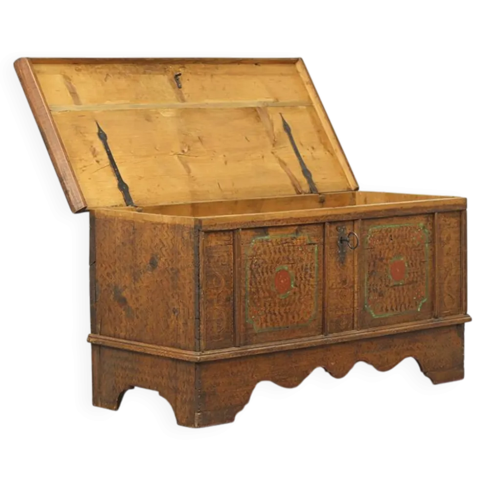 Coffre de mariée peint en art populaire ancien 1737