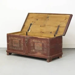 Coffre de mariée peint en art populaire ancien 1854