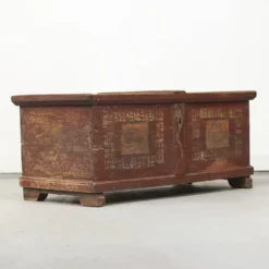 Coffre de mariée peint en art populaire ancien 1854