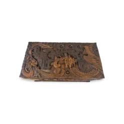 Coffre d'exportation chinois ancien sculpté – Décor de dragon, phénix et paysage